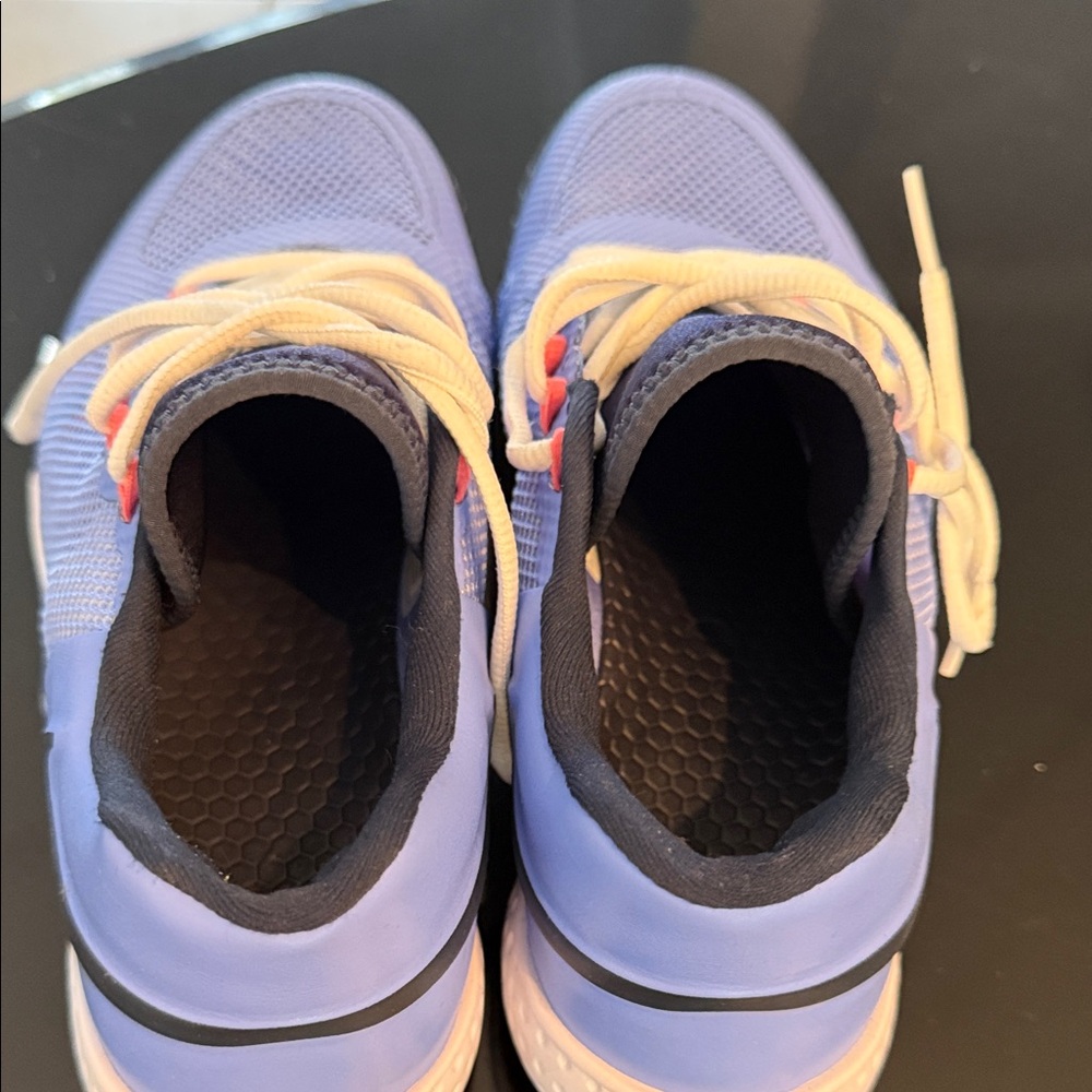 Nike Women's Blue and Black Sneakers with Coral Eyelet Details - Picture 5 of 7
